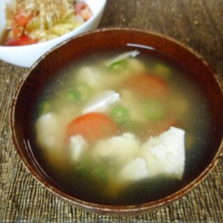 オクラとトマトと豆腐の生姜スープ